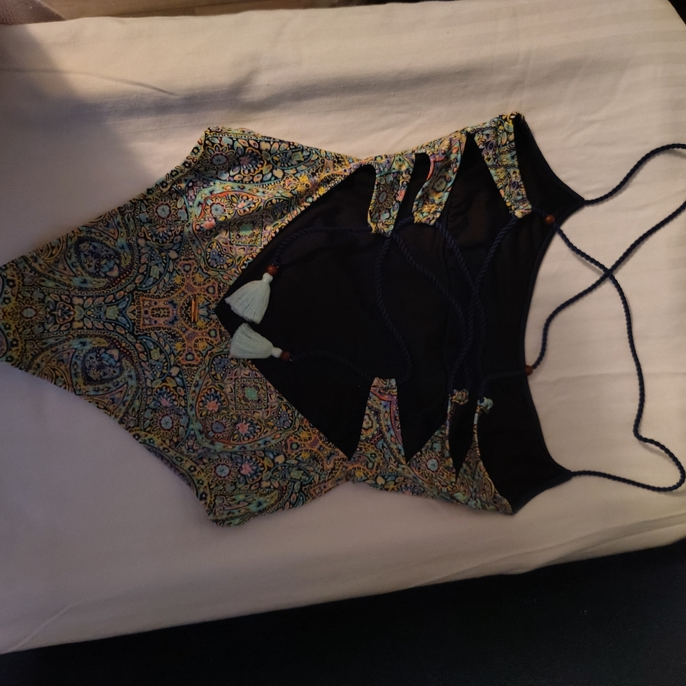 Victoria's Secret Monokini Mosaic Garden Teal Blue Green lace up swimsuit - Picture 5 of 8